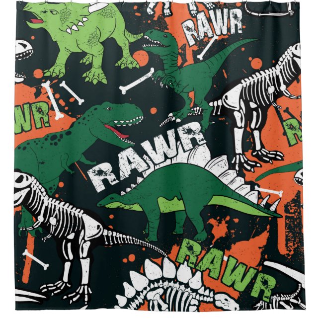 Dinosaurierskelett. Vintage Grunge Duschvorhang (Vorderseite)
