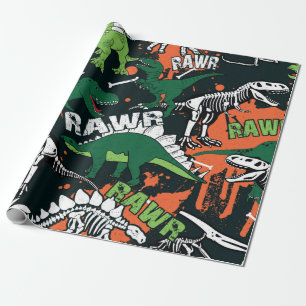 Dinosaurierskelett. Vintage Grunge Geschenkpapier
