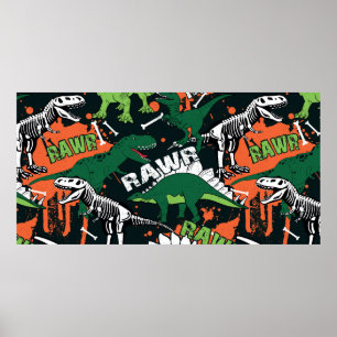 Dinosaurierskelett. Vintage Grunge Poster