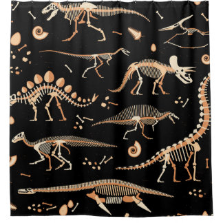 Dinosaurierskelette, Fossilien, Vintages Muster. Duschvorhang