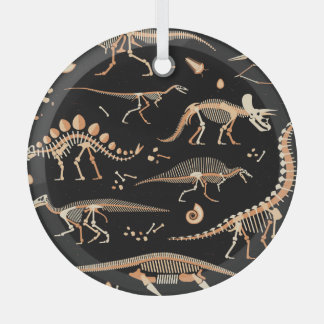 Dinosaurierskelette, Fossilien, Vintages Muster. Ornament Aus Glas
