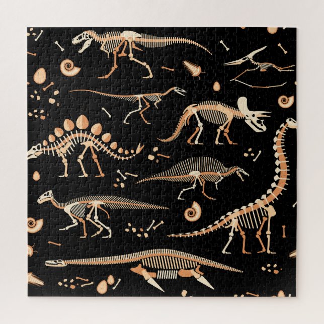 Dinosaurierskelette, Fossilien, Vintages Muster. Puzzle (Vertikal)