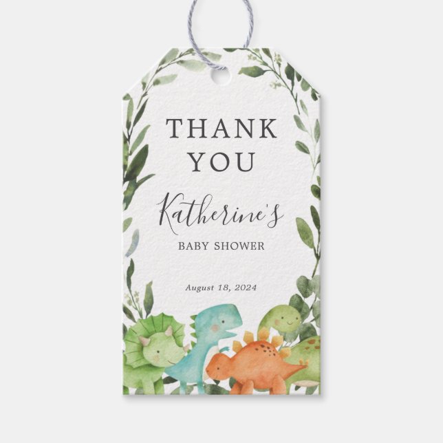 Dinosaurs Baby Shower Favor Tag Geschenkanhänger (Vorderseite)