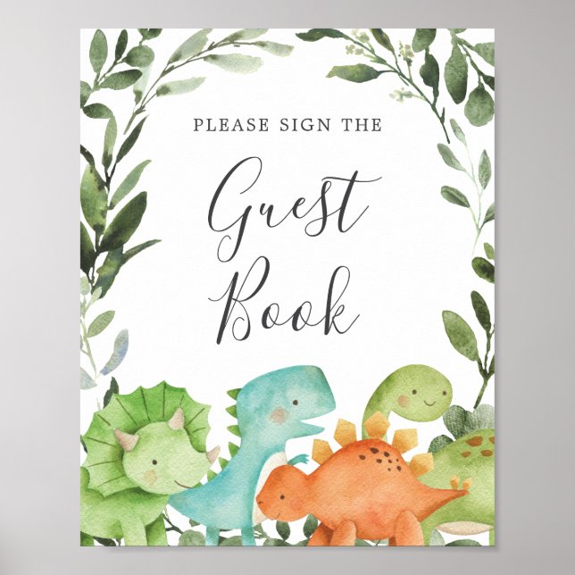 Dinosaurs Baby Shower Gästebuch Schild (Vorne)