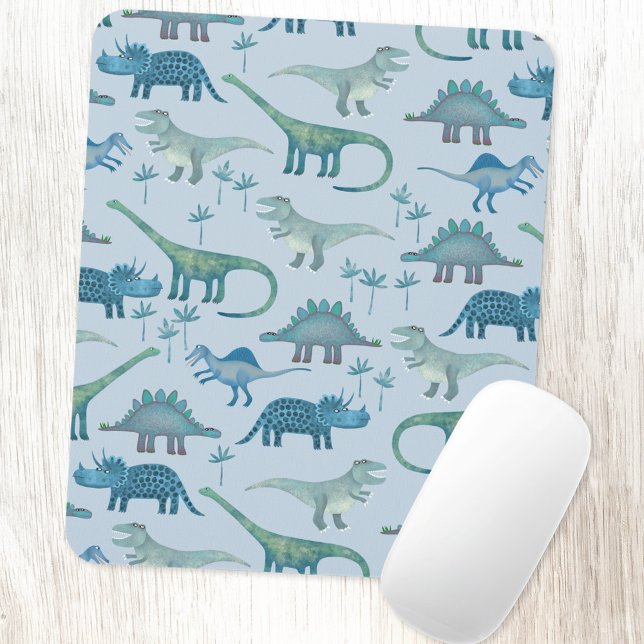 Dinosaurs Blaues Muster Mousepad (Blue dinosaur pattern art mousemat)