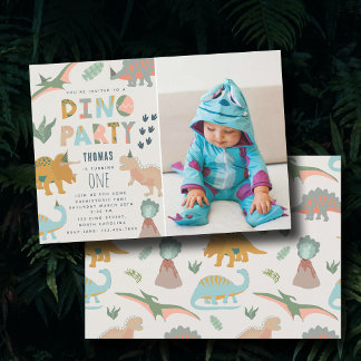 Dinosaurs Boho Dino Party Animals Birthday Photo Einladung