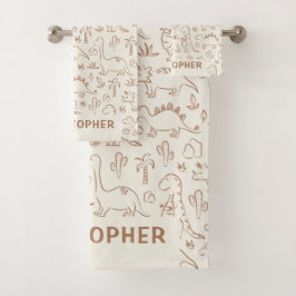 Dinosaurs Boy Name Dino Cute Jungle Boho Beige Badhandtuch Set