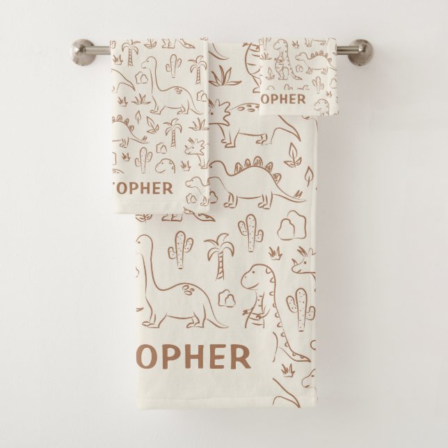 Dinosaurs Boy Name Dino Cute Jungle Boho Beige Badhandtuch Set (Insitu)