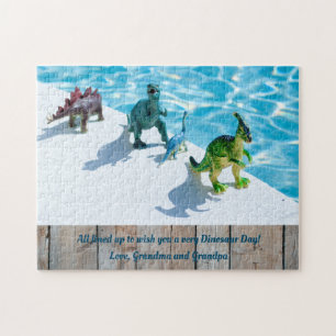 Dinosaurs by Swimming Pool Birthday Party Gift Puzzle