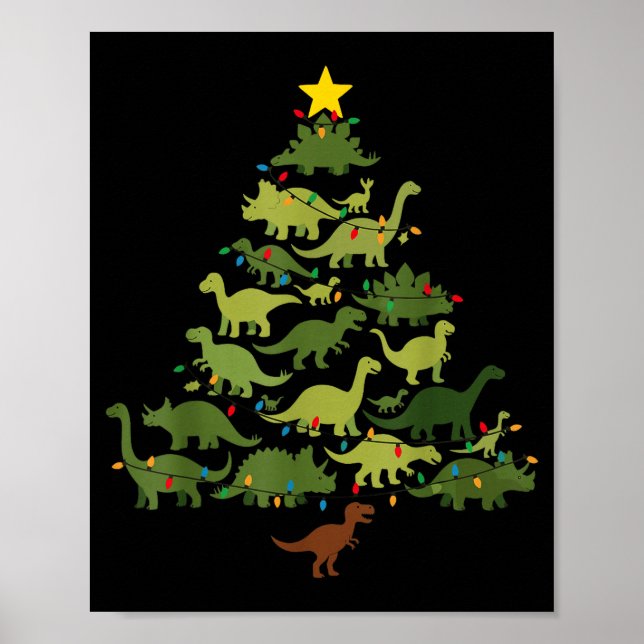 Dinosaurs Christmas Tree Merry Dinomas Funny Famil Poster (Vorne)