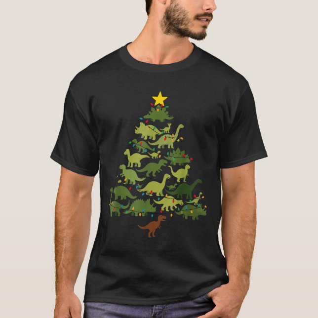 Dinosaurs Christmas Tree Merry Dinomas Funny Famil T-Shirt (Vorderseite)