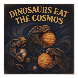 Dinosaurs Eat the Cosmos – Retro Space Dinosaur Poster