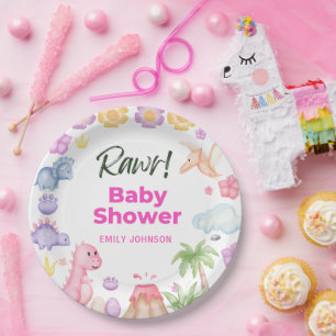 Dinosaurs Girl Baby Shower Pappteller