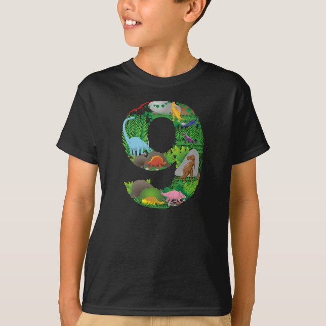 Dinosaurs Jungle Scene ninth Birthday number nine T-Shirt (Vorderseite)
