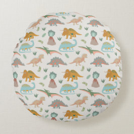 Dinosaurs Kids Hand Drawn Boho Dinosaur Bedroom Rundes Kissen
