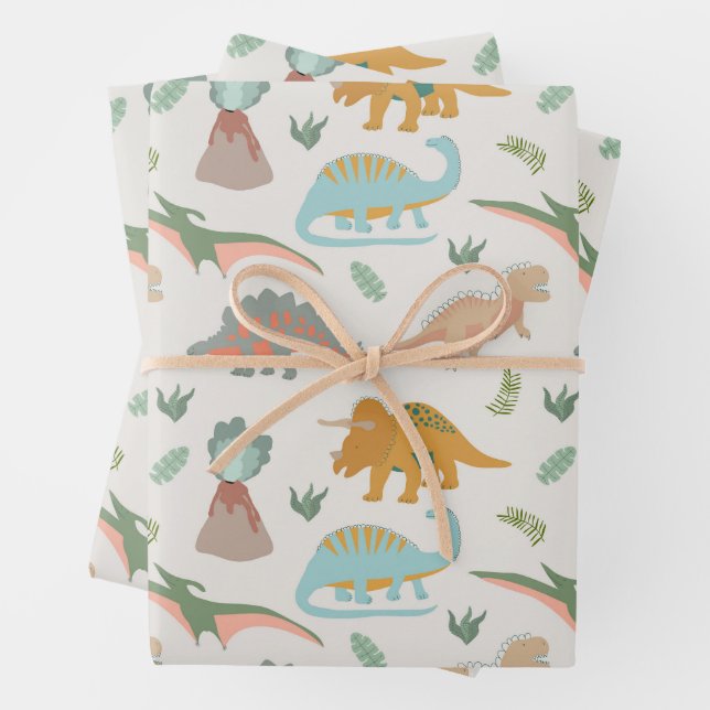 Dinosaurs Kids Hand Drawn Boho Dinosaur Pattern Geschenkpapier Set (Beispiel)
