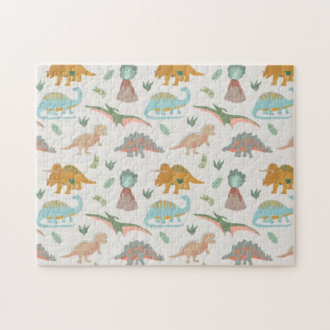 Dinosaurs Kids Hand Drawn Boho Dinosaur Pattern Puzzle (Horizontal)
