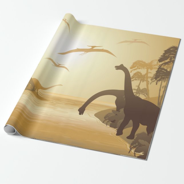 Dinosaurs on Tropical Jurassic Landscape  Geschenkpapier (Ungerollt)