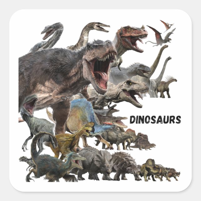 Dinosaurs  quadratischer aufkleber (Vorderseite)