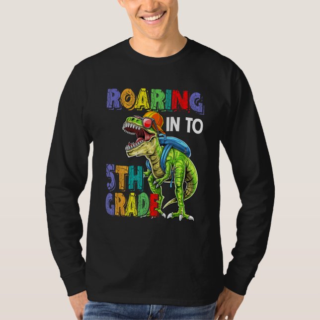 Dinosaurs Roaring Into 5th Grade Back To School T-Shirt (Vorderseite)