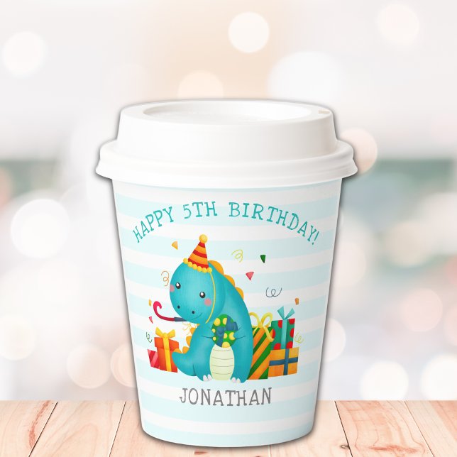 Dinosaurs Stomp Chomp and roar birhtday Boy Pappbecher (Von Creator hochgeladen)