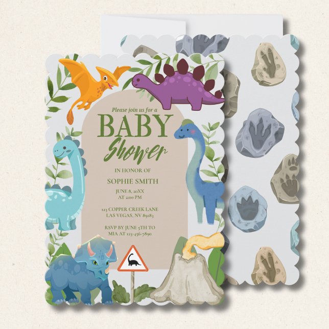 Dinosaurs, Volcano, T-Rex Baby Shower Theme Einladung (Von Creator hochgeladen)