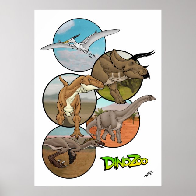 DinoZoo Dinosaurier Collage Poster (Vorne)