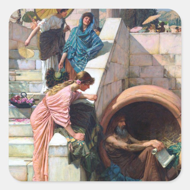 Diogenes 1882 von John William Waterhouse Quadratischer Aufkleber (Vorderseite)