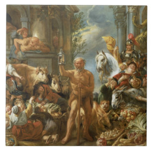 Diogenes, der nach einem ehrlichen Mann, c.1650-55 Fliese