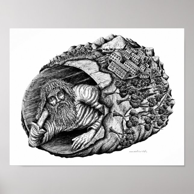 Diogenes Surreal Pen Tinte schwarz-weiß zeichnend Poster (Vorne)