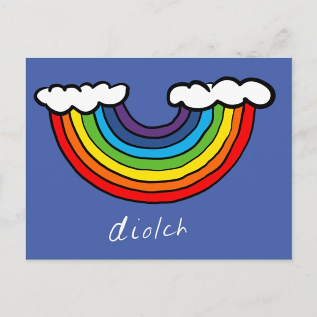 Diolch-Karte (Danke in Walisisch) - Rainbow-Design Postkarte (Vorderseite)