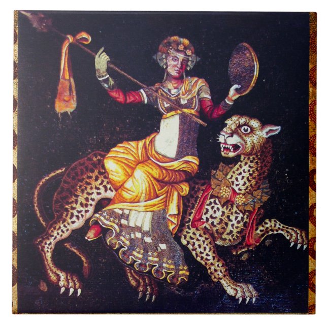 DIONYSOS MIT EINER SPEAR REITENDEN LEOPARD-griechi Fliese (Vorderseite)