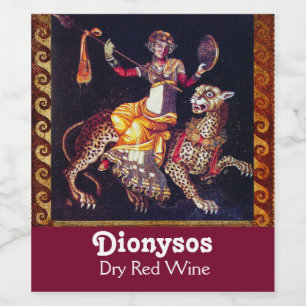 DIONYSOS MIT EINER SPEAR REITENDEN LEOPARD-griechi Weinetikett