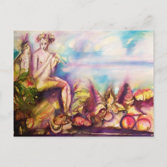 DIONYSUS , Flute mit Muscheln und Obst spielen Postkarte (Vorderseite)