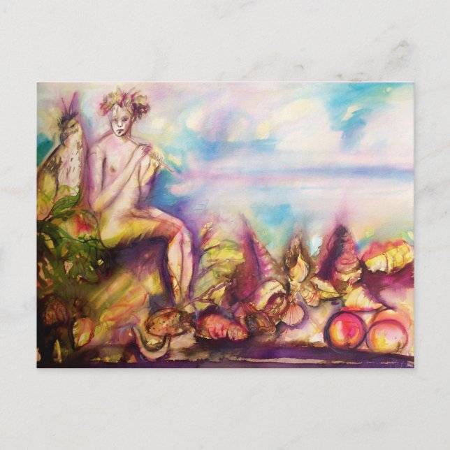 DIONYSUS , Flute mit Muscheln und Obst spielen Postkarte (Vorderseite)