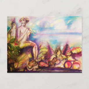 DIONYSUS , Flute mit Muscheln und Obst spielen Postkarte