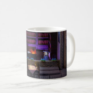 Diorama-Bibliothek und c Kaffeetasse