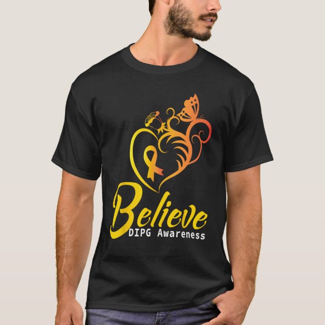 DIPG-Bewusstsein glauben Butterfly Yellow Ribbon S T-Shirt (Vorderseite)