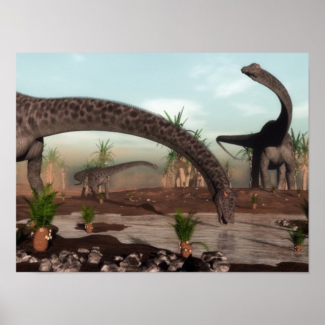 Diplodocus-Dinosaurier-Herde wird trinken Poster (Vorne)