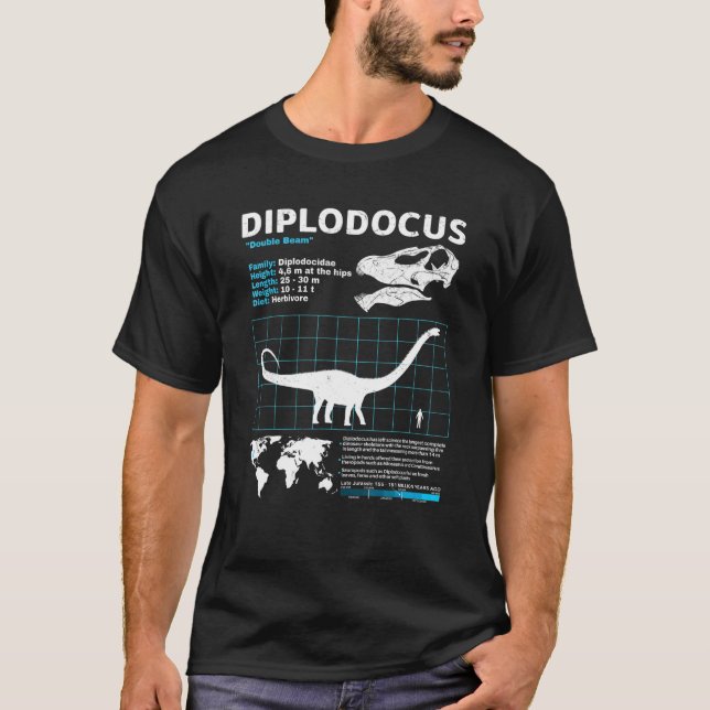 Diplodocus Faktenblatt Dinosaurier Fakten T-Shirt (Vorderseite)