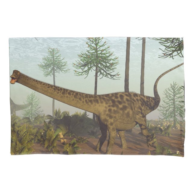 Diplodocusdinosaurier unter Araukarienbäumen - 3D Kissenbezug (Vorderseite)
