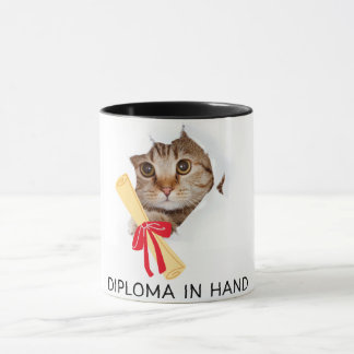 Diplom in Hand Niedlich Grad Katze Tasse