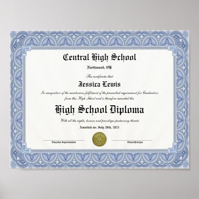 Diploma Keepsake for High School Graduation Poster (Vorne)