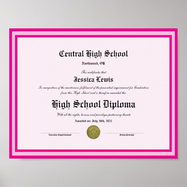 Diploma Novelty High School Keepsake Poster (Vorne)