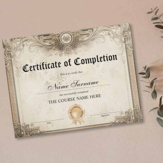 Diplomakademie (CLASSIC ELEGANT BEIGE GOLD ORNATE CERTIFICATE OF COMPLETION)