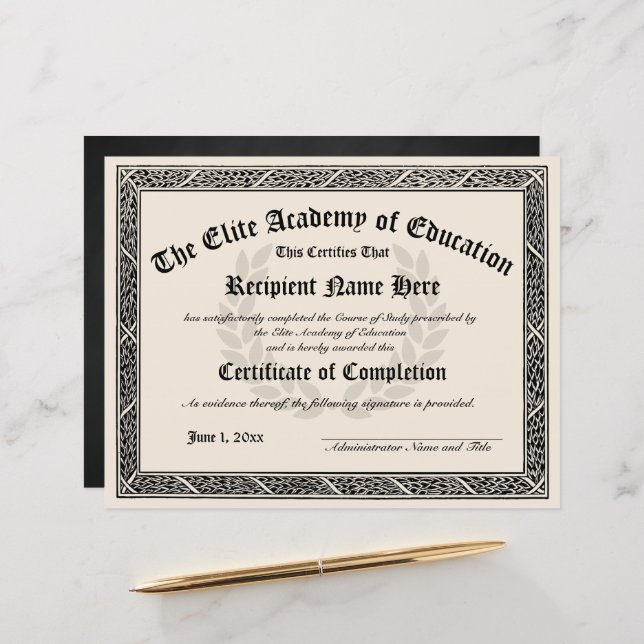 Diplomausweis für den Abschluss (Vorderseite/Rückseite Beispiel)