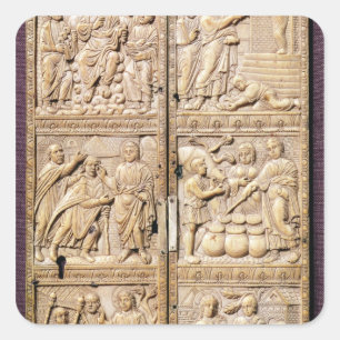 Diptych, der die Wunder von Christus zeigt Quadratischer Aufkleber