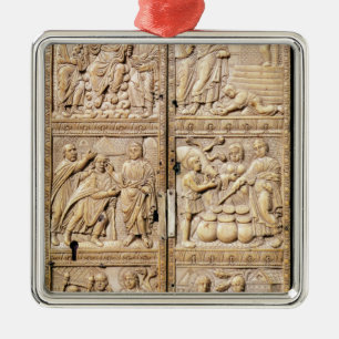 Diptych, der die Wunder von Christus zeigt Silbernes Ornament