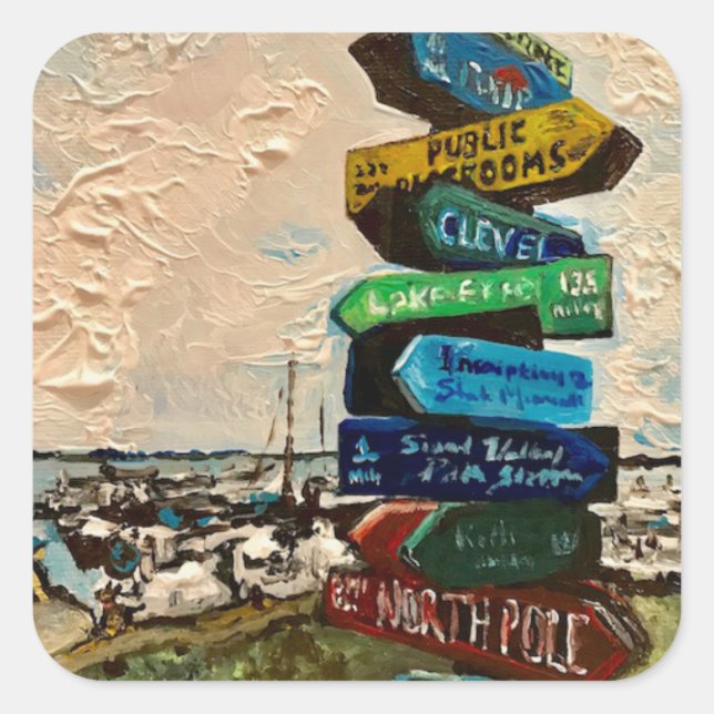 "Direction Marker on Kelley's Island"-Aufkleber Quadratischer Aufkleber (Vorderseite)