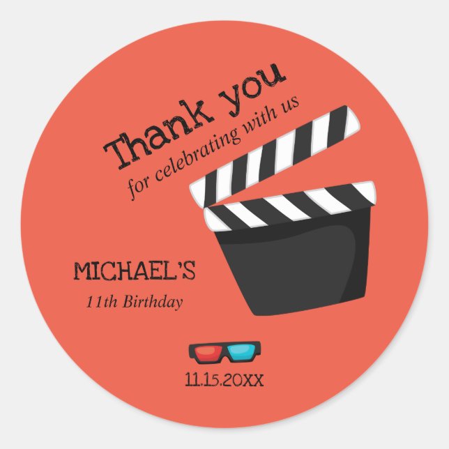 Director Action Board Movie Night Birthday Party Runder Aufkleber (Vorderseite)